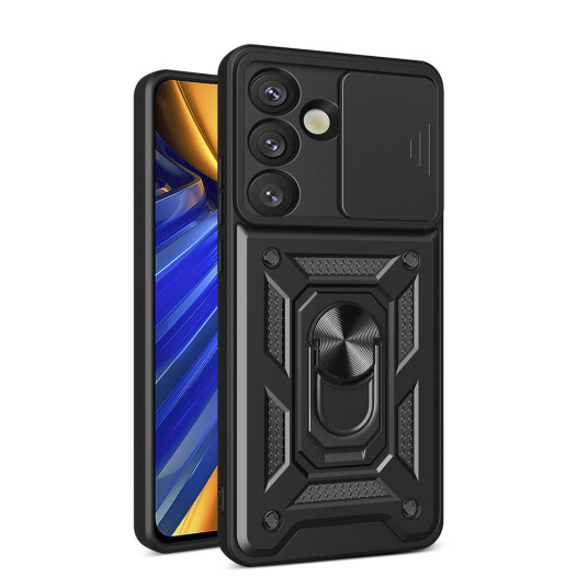Hurtel Hybrid Armor Camshield Deksel med Kamerabeskyttelse og Metallring for Samsung Galaxy S25 Svart