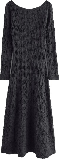Lindex Crinkled Midi Dress With Long Sleeves Black XXL