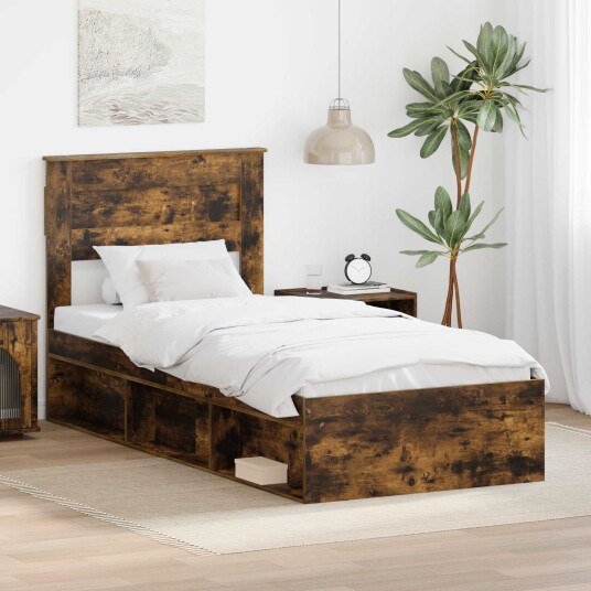  Sengestamme med madrass Røkt eik 90 x 190 cm Massiv furu