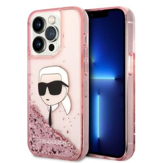 Karl Lagerfeld Mobildeksel til iPhone 14 Pro 6,1" Rosa Glitter Karl Head