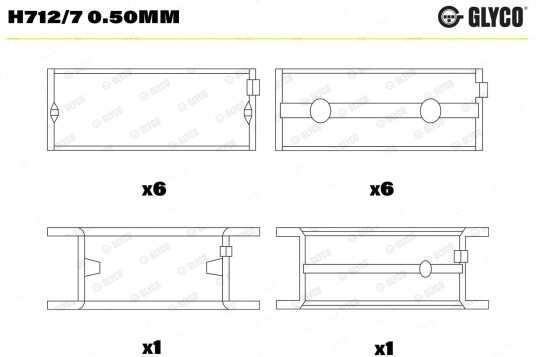Veivaksellager GLYCO H712/7 0.50mm