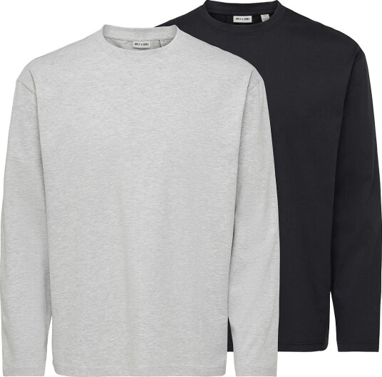ONLY & SONS Onsfred Life Rlx Ls Tee 2 Pack LIGHT GREY MELANGE XS
