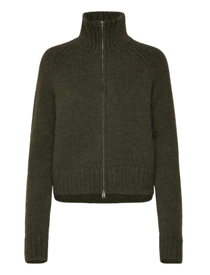 Weekday Soft Knitted Fitted Zip Cardigan   Khaki green   XL