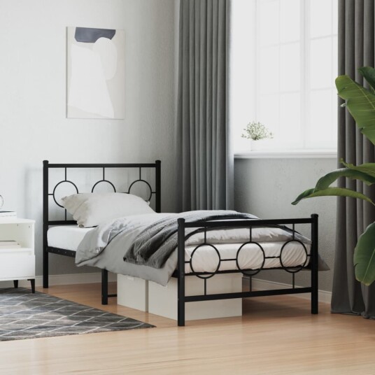 Sengeramme i metall med hode og fotgavl svart 90x200 cm 376237