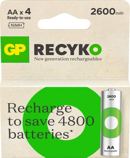 GP Recyko NiMH Batteri AA HR6 2600mAh 4-pk