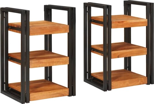  Nattbord 2 pcs Brunt og svart 38 x 33 x 58 cm Solid akasietre