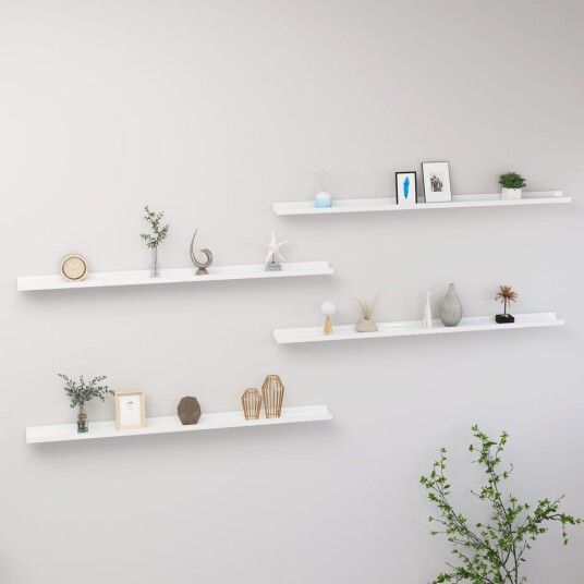 vidaXL Vegghyller 4 stk h?yglans hvit 115x9x3 cm