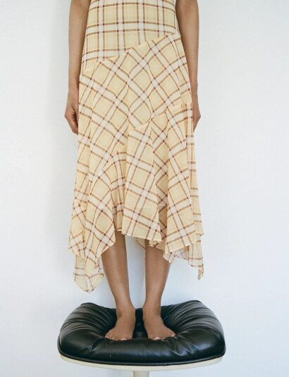 Mango Check Asymmetrical Dress Yellow L Mango Check Asymmetrical Dress Yellow L