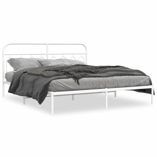 Sengeramme i metall med hodegavl hvit 193x203 cm 8721102646423 Sengeramme i metall med hodegavl hvit 193x203 cm 8721102646423