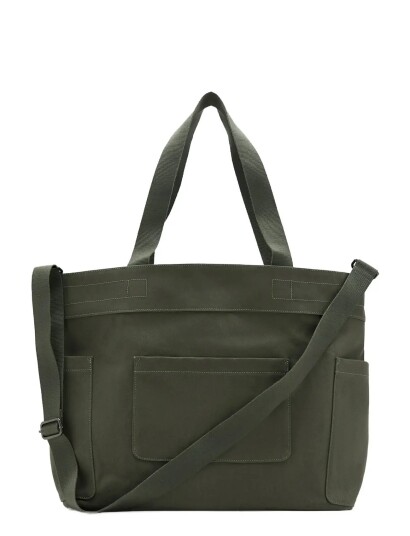 Mango Cotton Tote Bag With Pockets   Khaki green   ONE SIZE