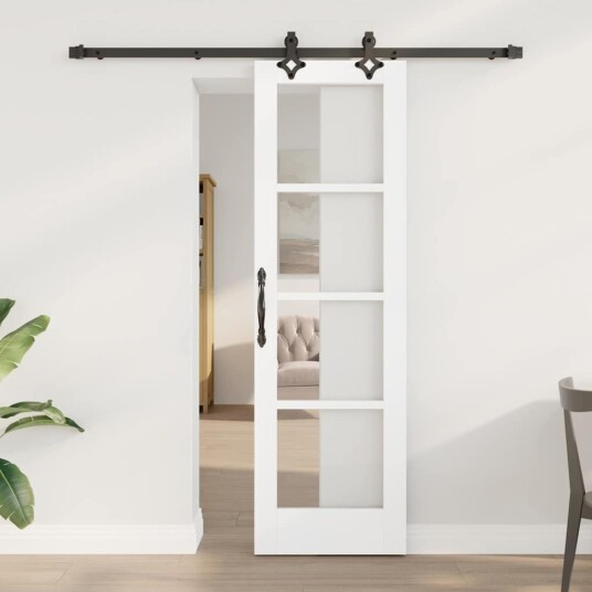 vidaXL Skyvedør med utstyrsett "ORKDAL" Hvit Solid Tre & Glass