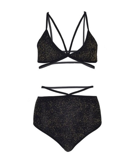 Leg Avenue Lurex Opaque Cage Strap Bh Truse S/m Leg Avenue Lurex Opaque Cage Strap Bh Truse S/m