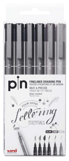 Uni Fineliner, Hard Lettering Set 6 pcs 401236
