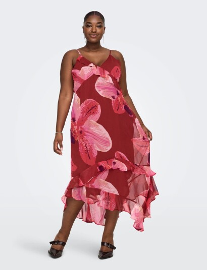 ONLY Carmakoma Carasta Strap Frill Ankle Dress   Red   46