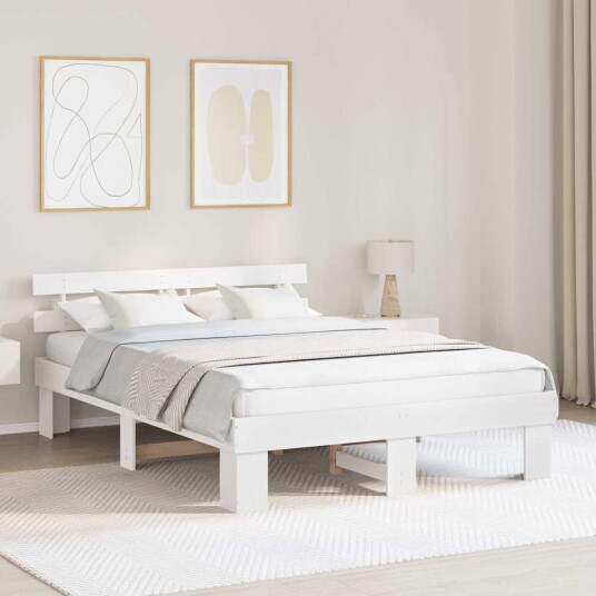  Sengestamme med hodegjerde Hvit 150 x 200 cm Massivt furutre