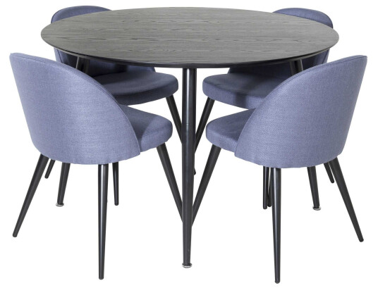 Venture Design Dipp & Velvet spisegruppe Svart/blå 4 st stoler & bord 115 cm