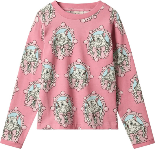Småfolk Elstar Long Sleeved Top With Cats Pink 122 128