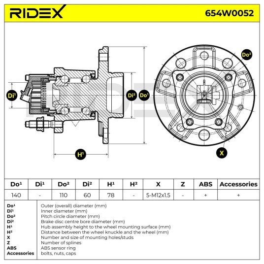 Hjullager RIDEX 654W0052 Hjullager RIDEX 654W0052