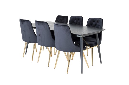 Venture Home Gold Spisegruppe Forlengningsbar 180 220 cm Rektangulær med 6 Velvet Stoler   Sort/Guld