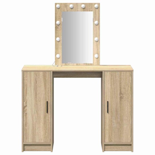Sminkebord med LED lamper i Sonoma eik 102x33x135 cm