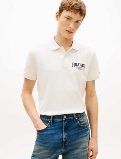 Tommy Hilfiger Left Chest Graphic Reg Polo   Cream   XXL