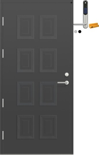 Ytterdør Bygg1 Fjord 01 med Yale Entrus BxH: 80x210 cm, Venstre, NCS S-7500-N, Mørk Grå, Yale Sølv