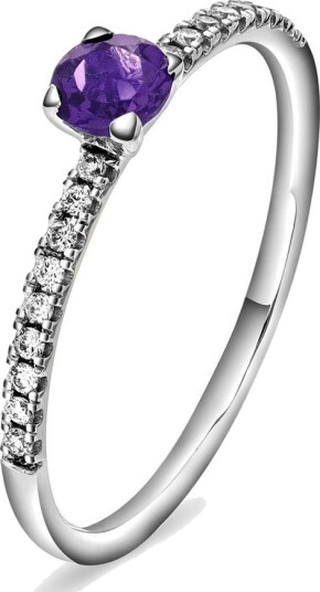Pan Jewelry Ring i gull med diamanter 0,10 ct med ametyst størrelse Ring i gull med diamanter 0,10 ct med ametyst Str. 60