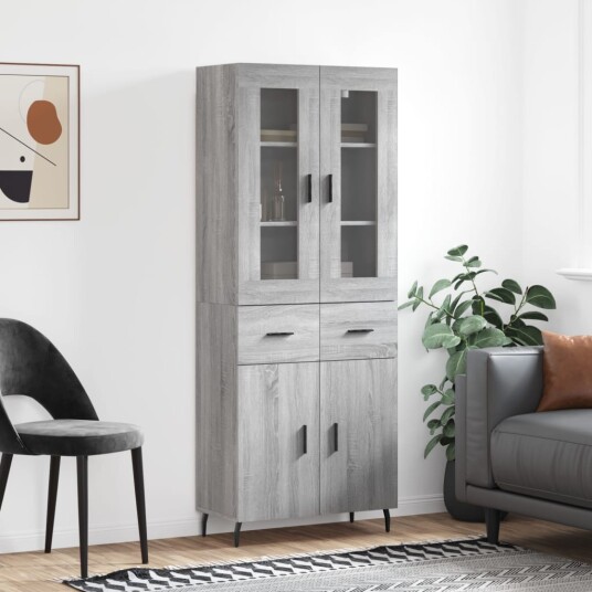 vidaXL Highboard grå sonoma 69,5x34x180 cm konstruert tre 8720845479732