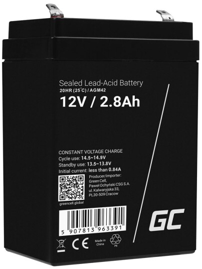 Green Cell AGM VRLA 12V 2,8Ah batteri for alarmer, kasseapparater, leker Green Cell AGM VRLA 12V 2,8Ah batteri for alarmer, kasseapparater, leker