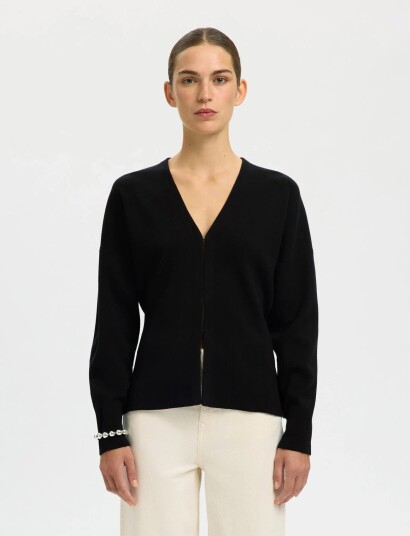 Selected Slfanemone Ls Knit Waisted Cardigan   Black   M