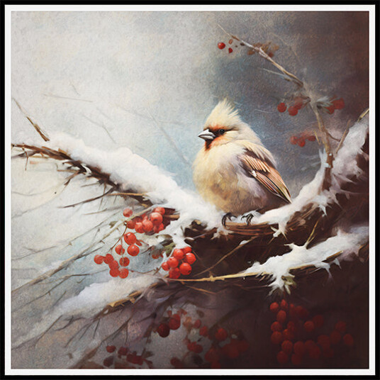 Winter's Feathered Perch Plakat Plakat / 30x30cm