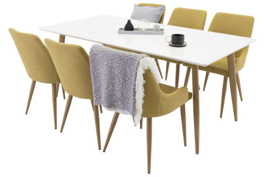 Venture Design Polar & Plaza spisegruppe Hvit/gul 6 st stoler & bord 180 x 90 cm