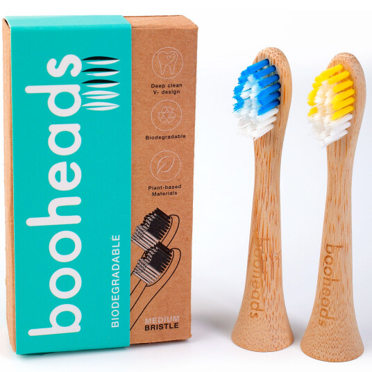 Booheads bambusbørstehoder for Philips blå+gul
