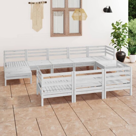 vidaXL Hagesofagruppe 10 deler hvit heltre furu