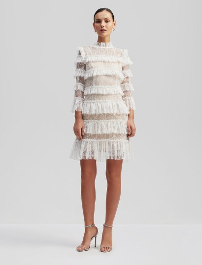 Malina Carmine Frill Lace Mini Dress   Cream   XXS