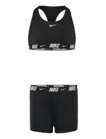NIKE SWIM Nike Logo Tape Racerback Bikini & Short Set   Black   140 150