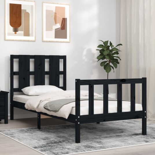 vidaXL Sengeramme med hodegavl svart 90x190 cm heltre