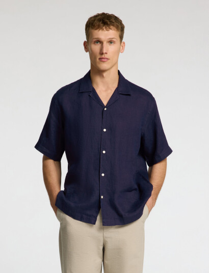 Selected Slhrelaxkylian Mix Ss Shirt Resort - Navy - XL