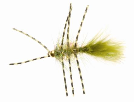 Unique Flies Gold Bead Crystal B. Rubber Leg Olive #8