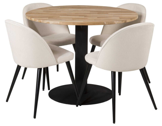 Venture Design Cirebon & Velvet spisegruppe Natur/beige 4 st stoler & bord 100 cm