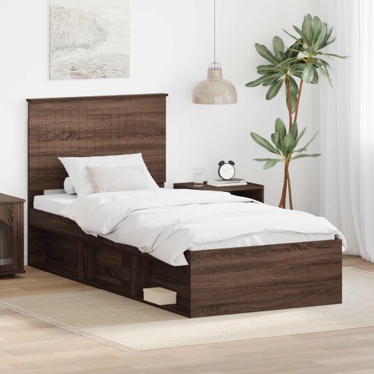  Sengestamme med hodegjerde Brun Eik 90 x 200 cm Massiv furu