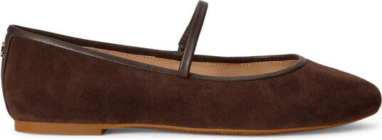 Lauren Ralph Lauren Jayna Nappa Trim Suede Mary Jane Flat Brown 36 Lauren Ralph Lauren Jayna Nappa Trim Suede Mary Jane Flat Brown 36