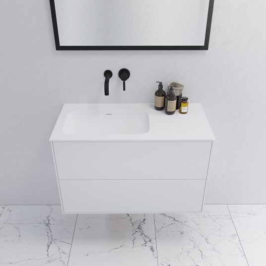 Pulcher Mood 90L Soft - Baderomsmøbel 90x46 cm, matt hvit med SolidTec® vask