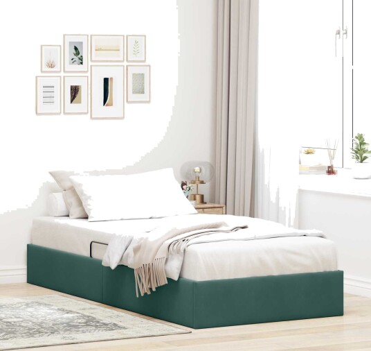 Ottoman sengeramme med lagring Mørkegrønn 100 x 200 cm Fløyel
