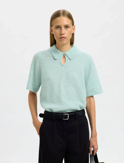 Selected Slfsia Ras 2/4 Knit Key Hole Collar Neck Blue L Selected Slfsia Ras 2/4 Knit Key Hole Collar Neck Blue L