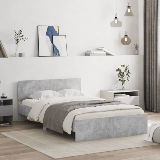vidaXL Sengeramme med hodegavl betonggrå 120x190 cm 8721012247314