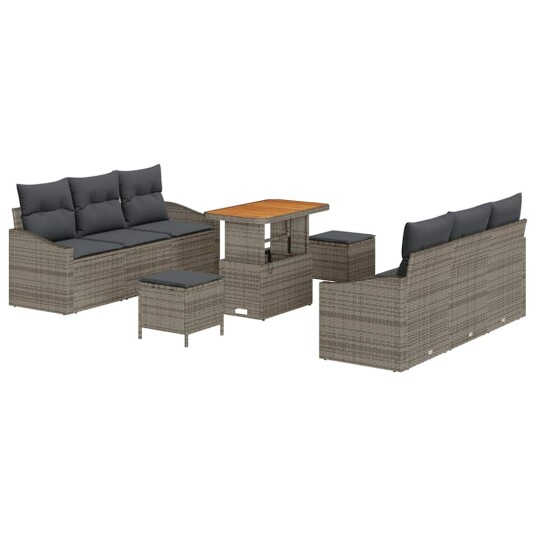 Hagesofa Set med pute 9 pcs Grå Poly rattan