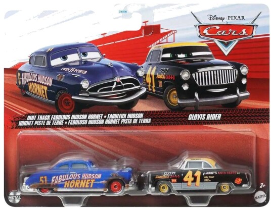 Mattel Disney Pixar Cars Lekebiler Dirt Track Fabulous Hudson Hornet Og Clovis Rider