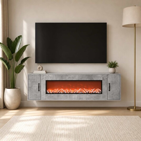 vidaXL Elektrisk peis Betong 155 x 30 x 44 cm Konstruert tre