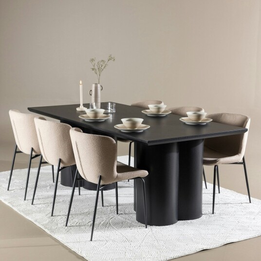 Olivia Spisegruppe 210 cm Rektangulær med 6 Modesto stoler - Sort/Beige Olivia Spisegruppe 210 cm Rektangulær med 6 Modesto stoler - Sort/Beige
